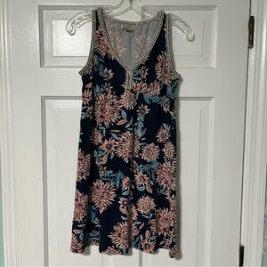 Lucky Brand Navy and Pink Floral sleeveless v-neck Mini Dress